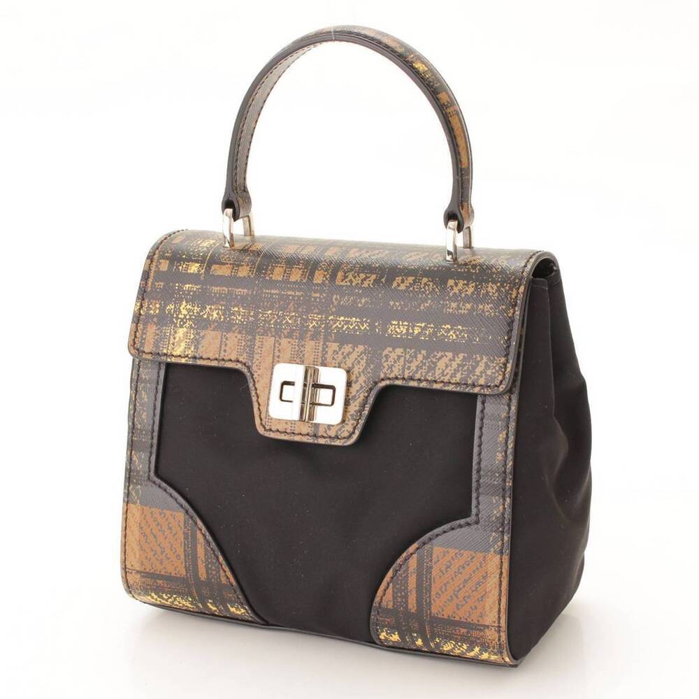 Prada Check Leather Handbag Bag Black